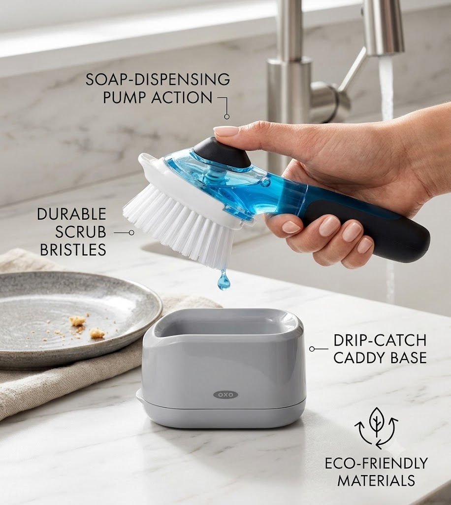 Soap dispensing dish brush
